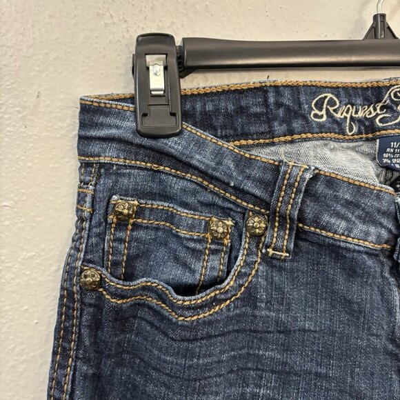 Request Jeans Embellishe Pockets Skinny Low Rise Dark Wash Denim Jean Size 11/30 - Picture 3 of 10